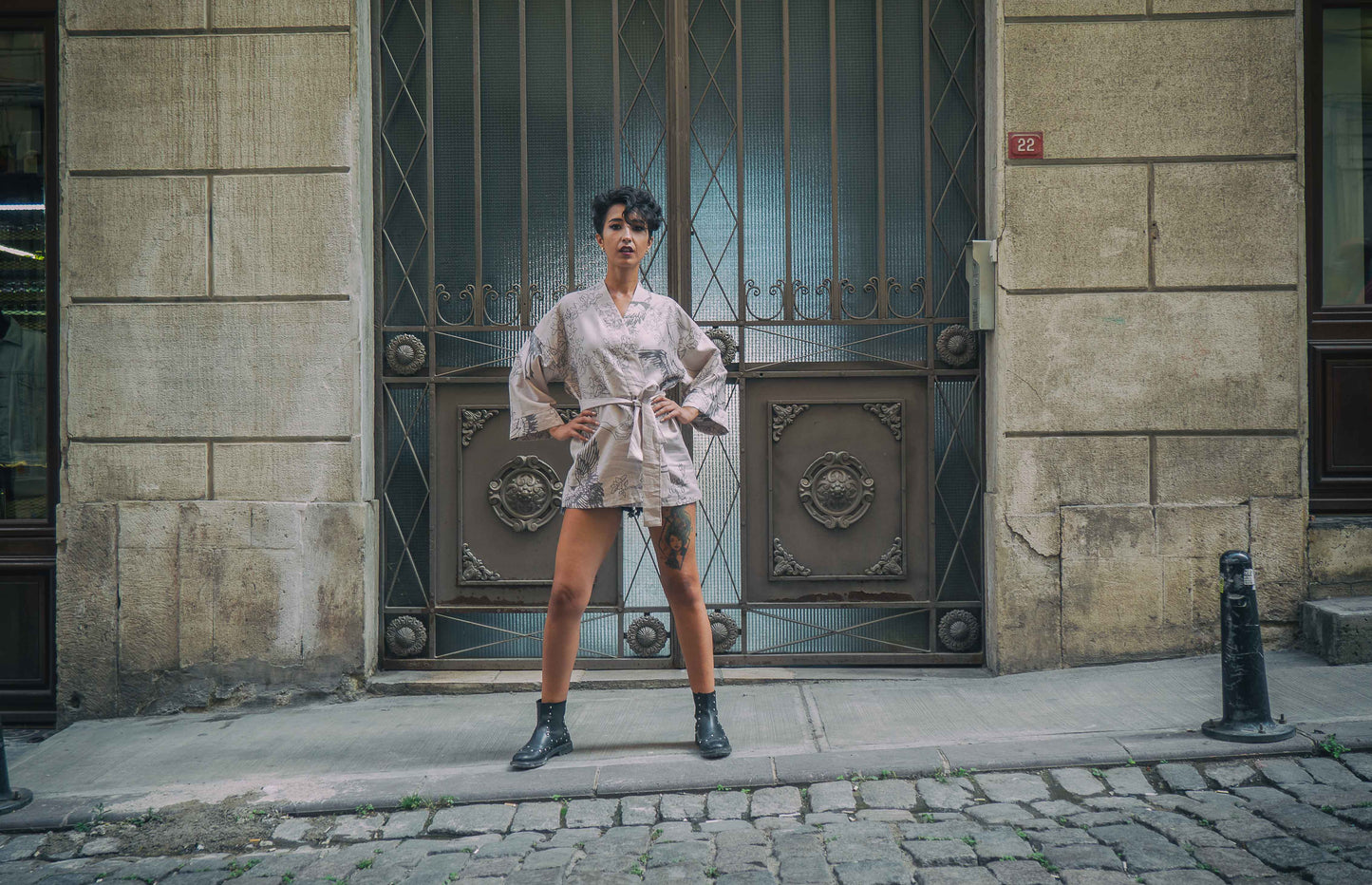 Sakura Kimono – Krem Çiçek Desenli
