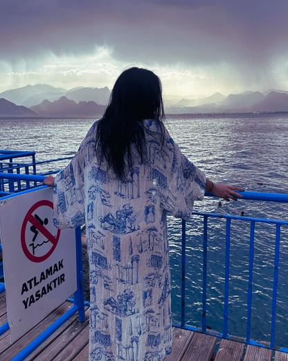 Ege’den Esinti Kimono – Mavi Beyaz Desenli