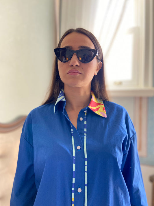 Medusa Mavi Oversize Gömlek