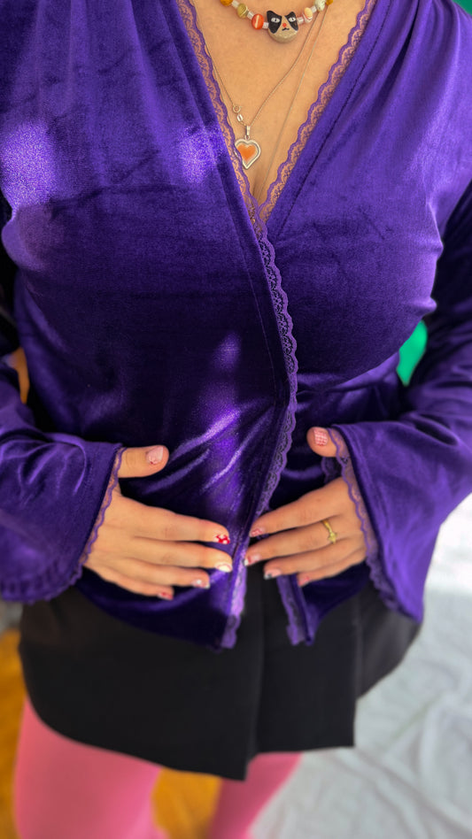 LUNA  Kadife  Wrap Top Mor