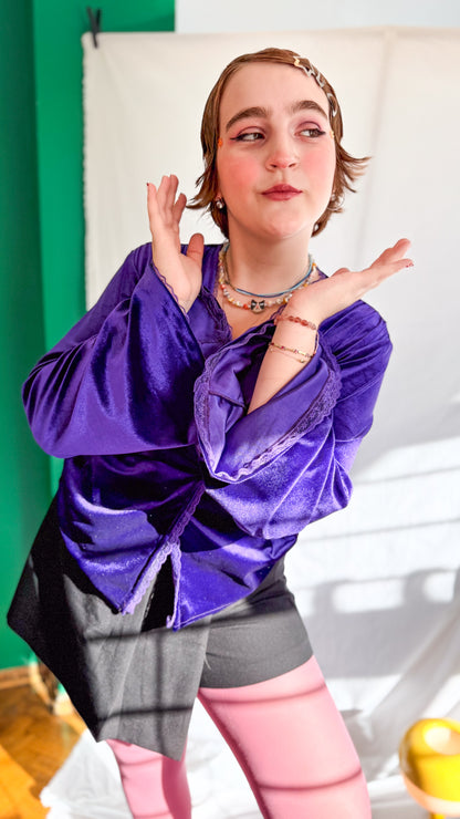 LUNA  Kadife  Wrap Top Mor