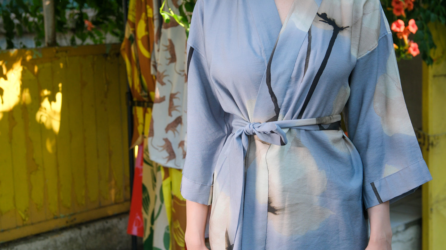 Cloud Nine Kimono – Mavi  Desenli Oversize