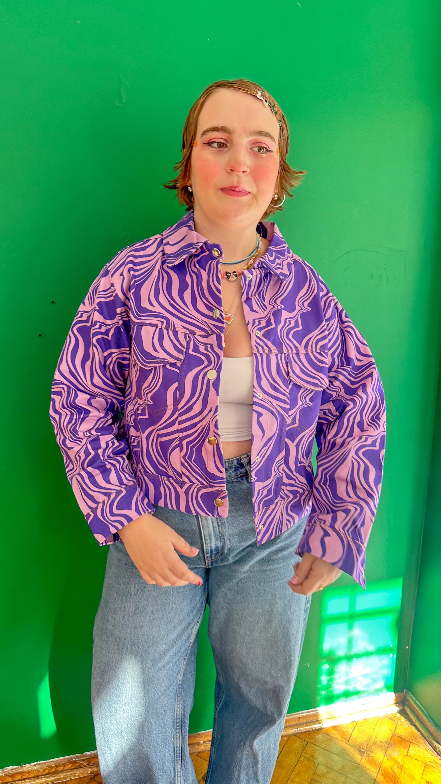 Mira – Purple Wave Canvas Ceket