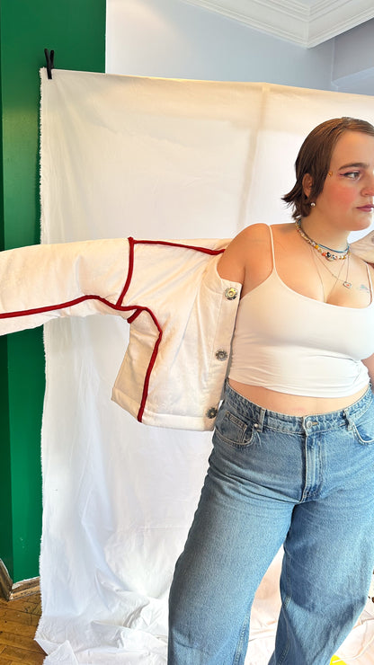 Fluffy Rae Cut-Out Jacket – Cream & Red