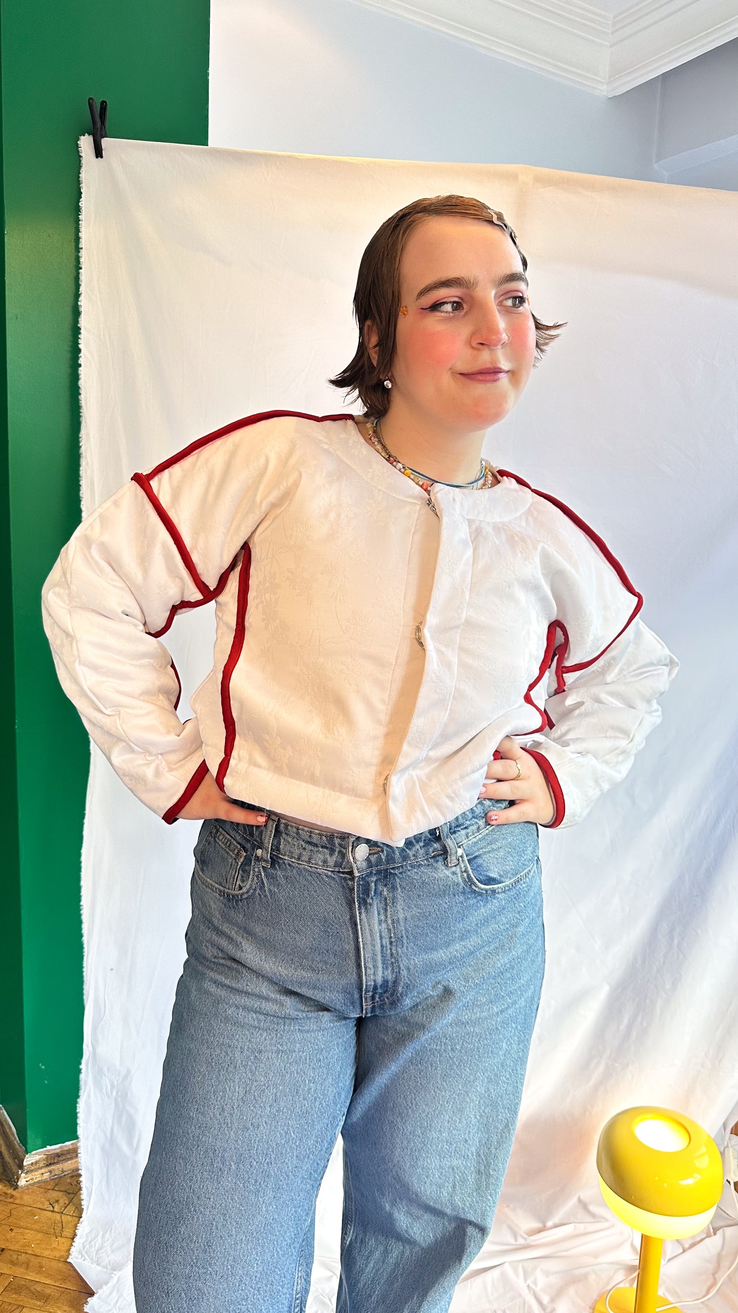 Fluffy Rae Cut-Out Jacket – Cream & Red