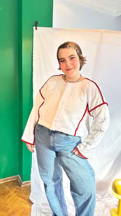 Fluffy Rae Cut-Out Jacket – Cream & Red