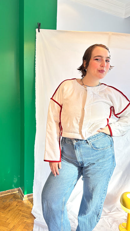 Fluffy Rae Cut-Out Jacket – Cream & Red