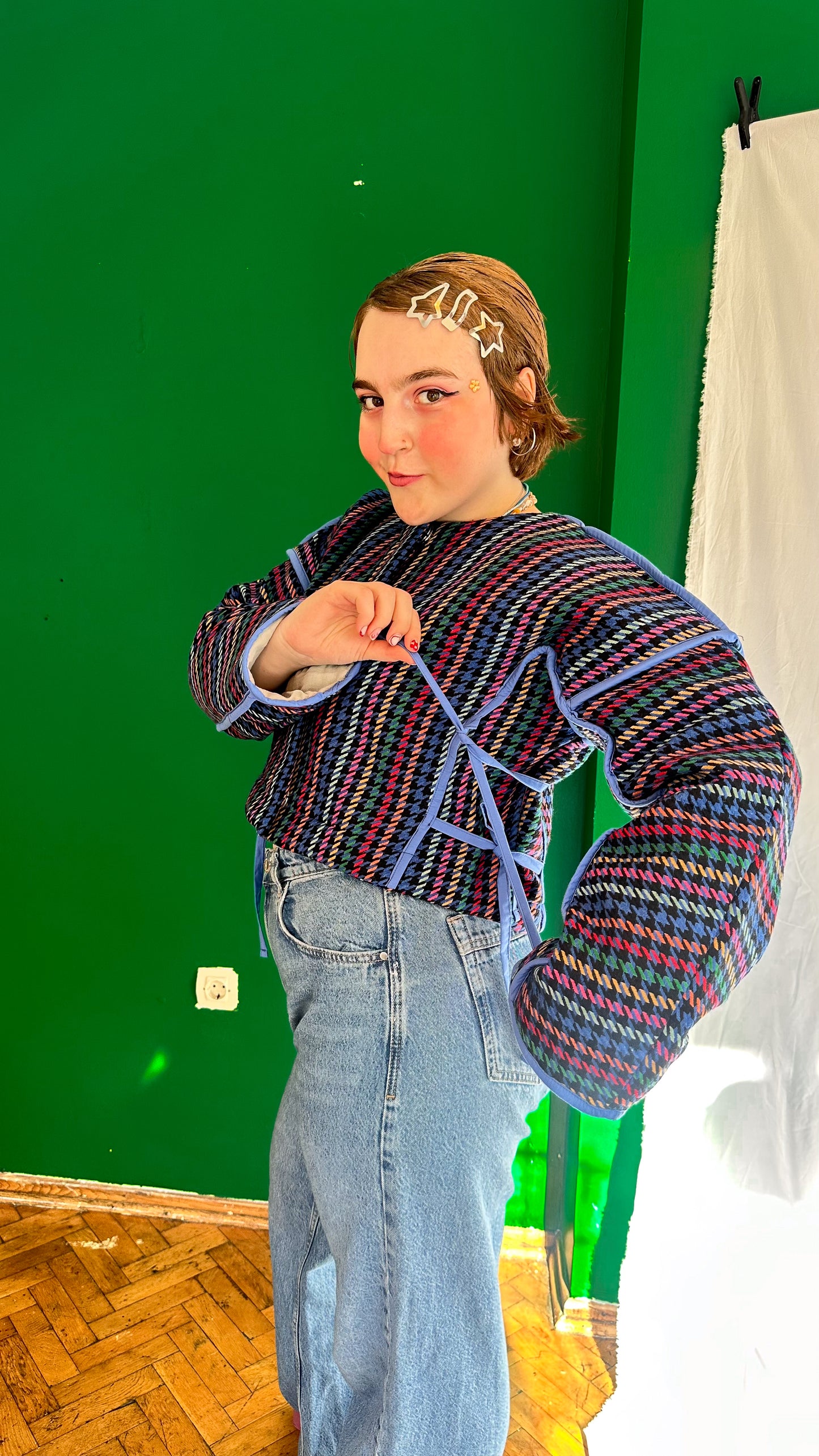 Claudia  Renkli Bağcık Detaylı Dokuma Ceket