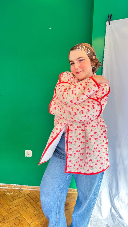 Luna — Kiraz Desenli Müslin Kimono Ceket