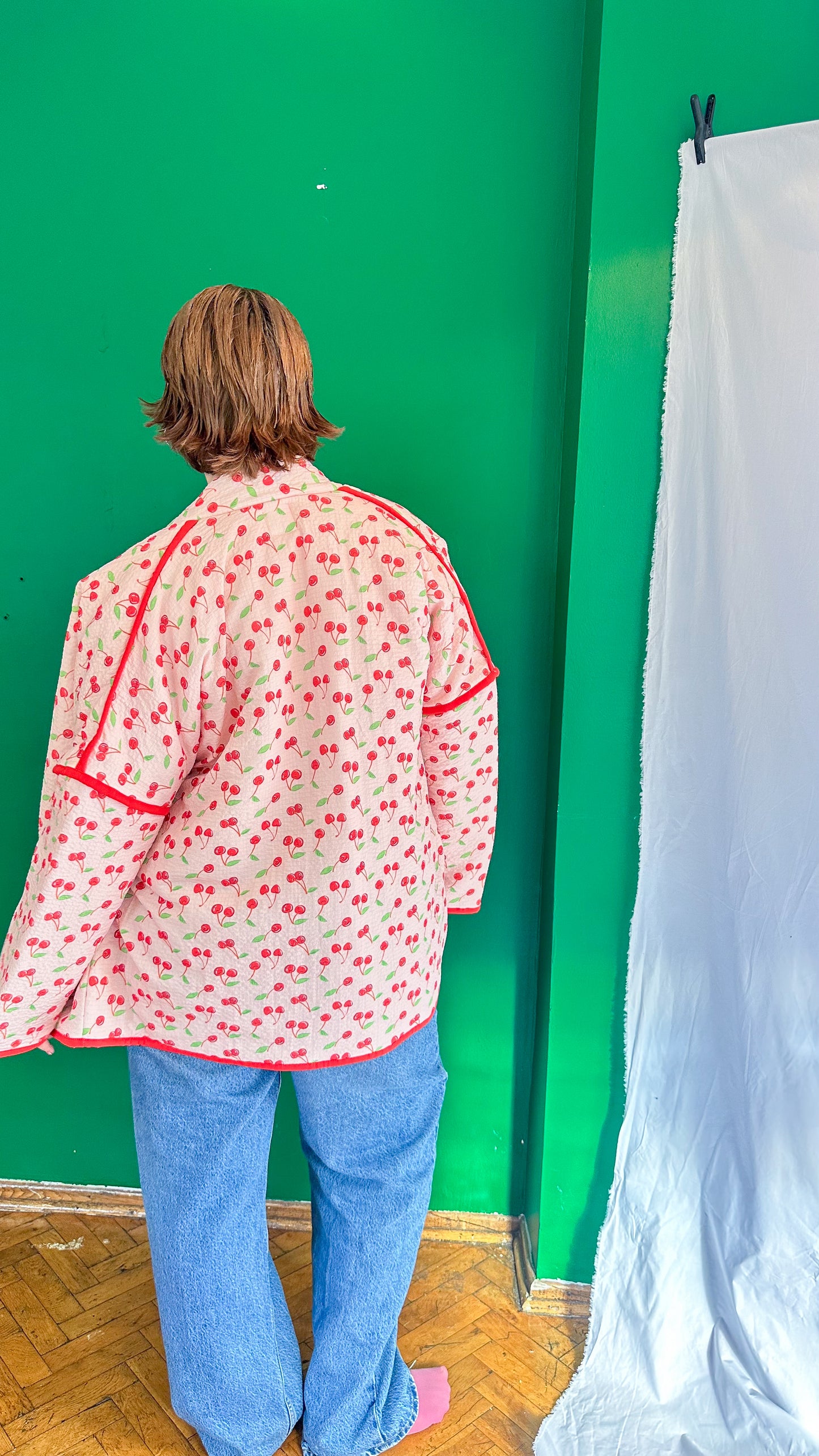 Luna — Kiraz Desenli Müslin Kimono Ceket