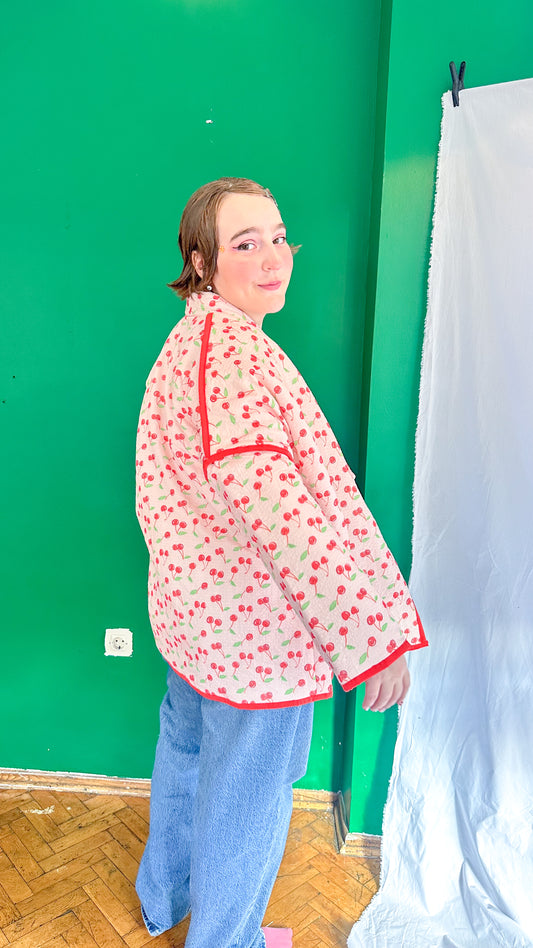 Luna — Kiraz Desenli Müslin Kimono Ceket