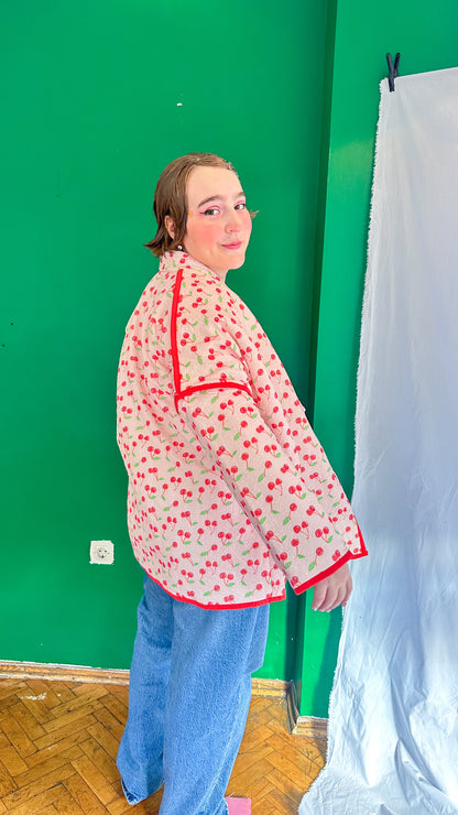 Luna — Kiraz Desenli Müslin Kimono Ceket