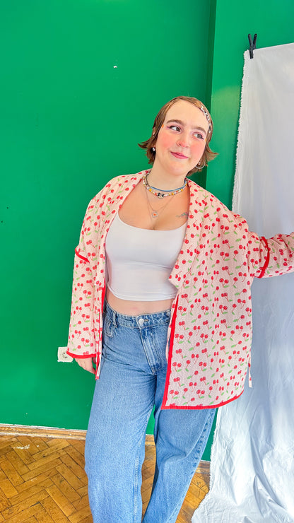 Luna — Kiraz Desenli Müslin Kimono Ceket