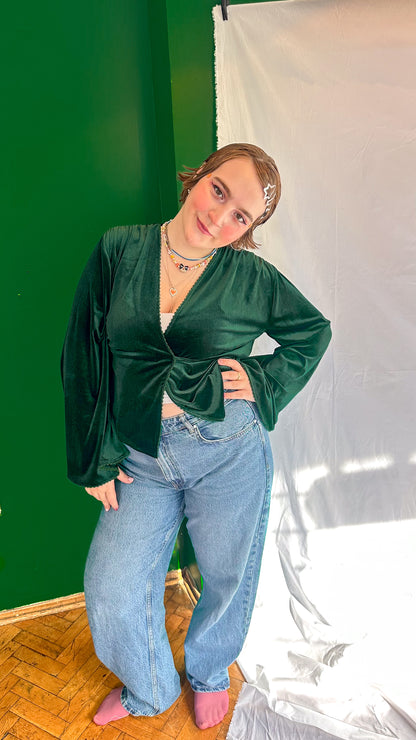 IVY Kadife Wrap Top Yeşil