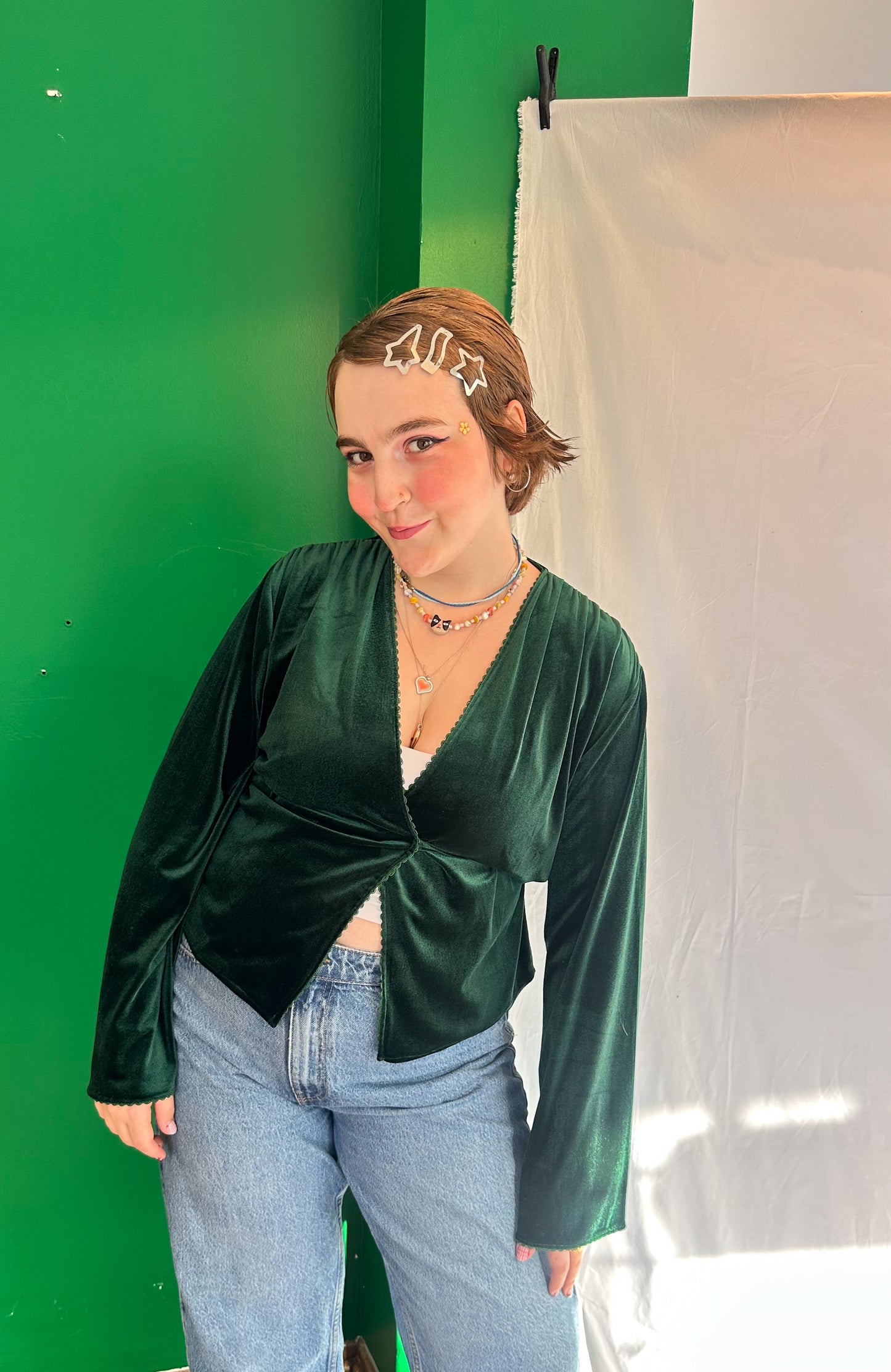 IVY Kadife Wrap Top Yeşil