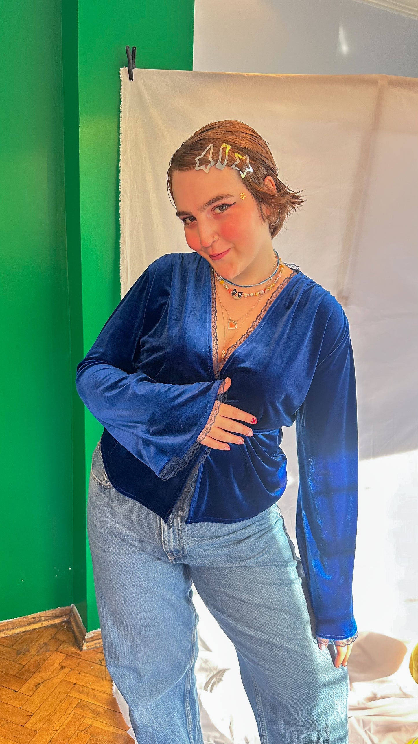 Maya Kadife Wrap Top Midnight Blue