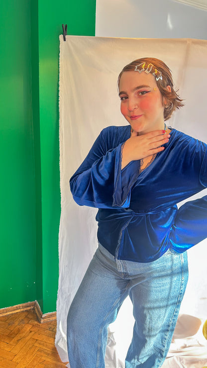 Maya Kadife Wrap Top Midnight Blue