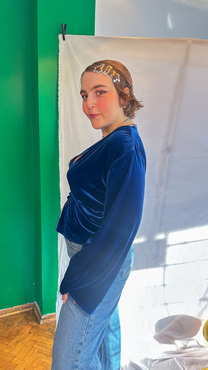 Maya Kadife Wrap Top Midnight Blue