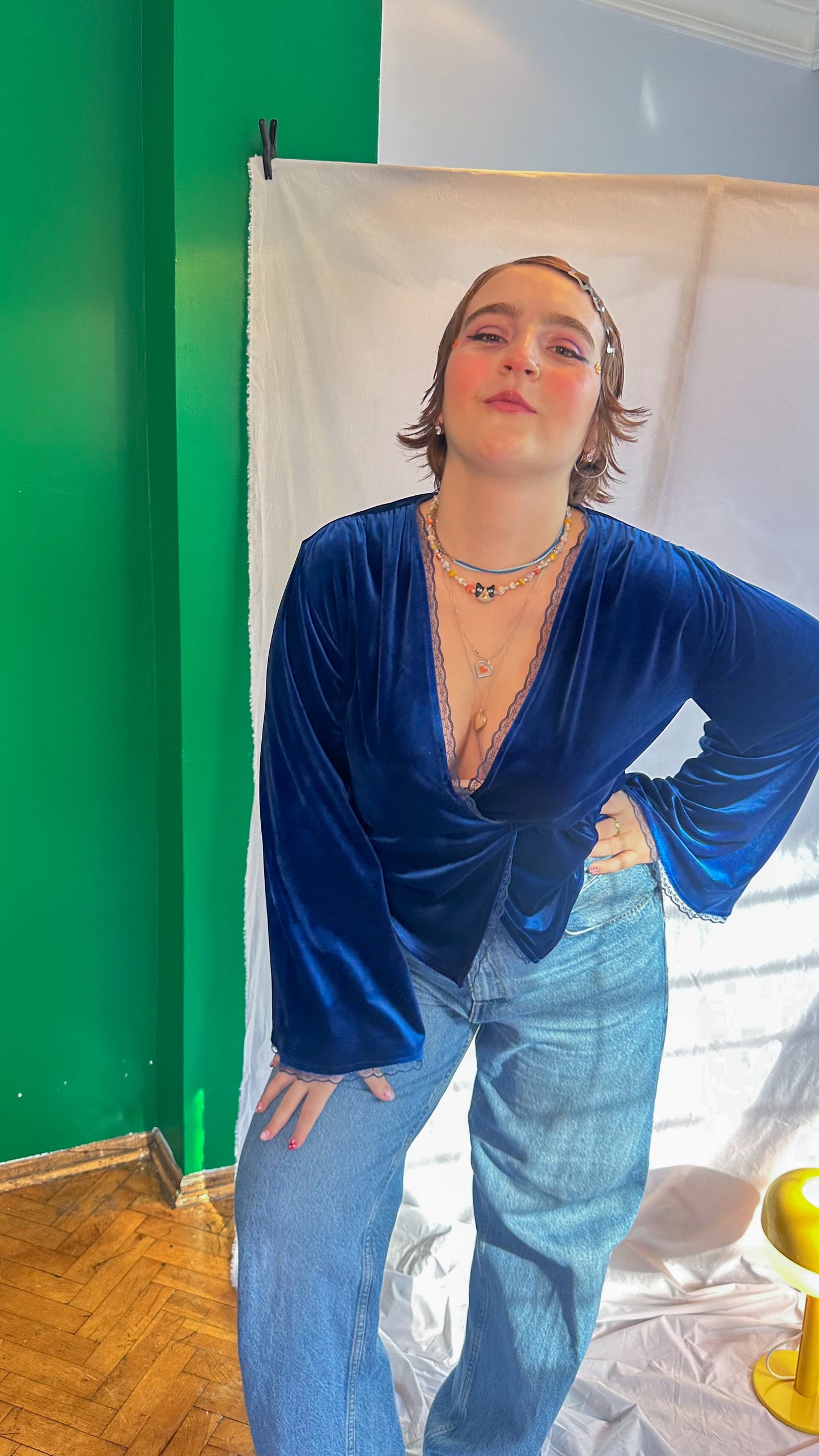 Maya Kadife Wrap Top Midnight Blue