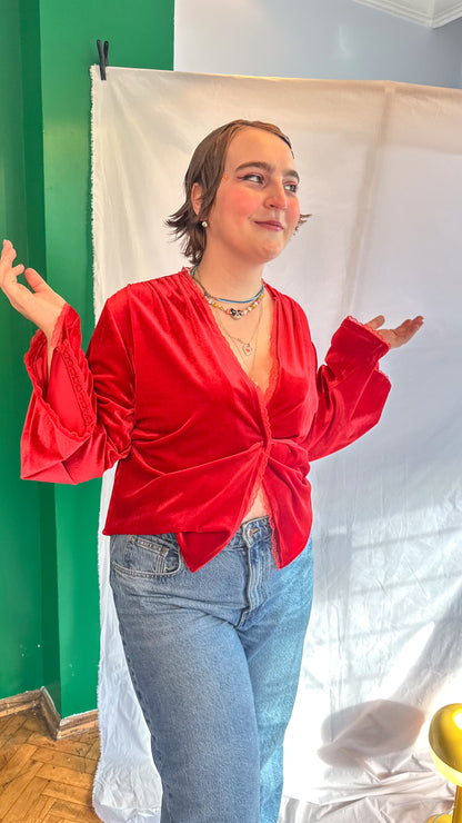 ROXY Kadife Wrap Top – Scarlet Kırmızı