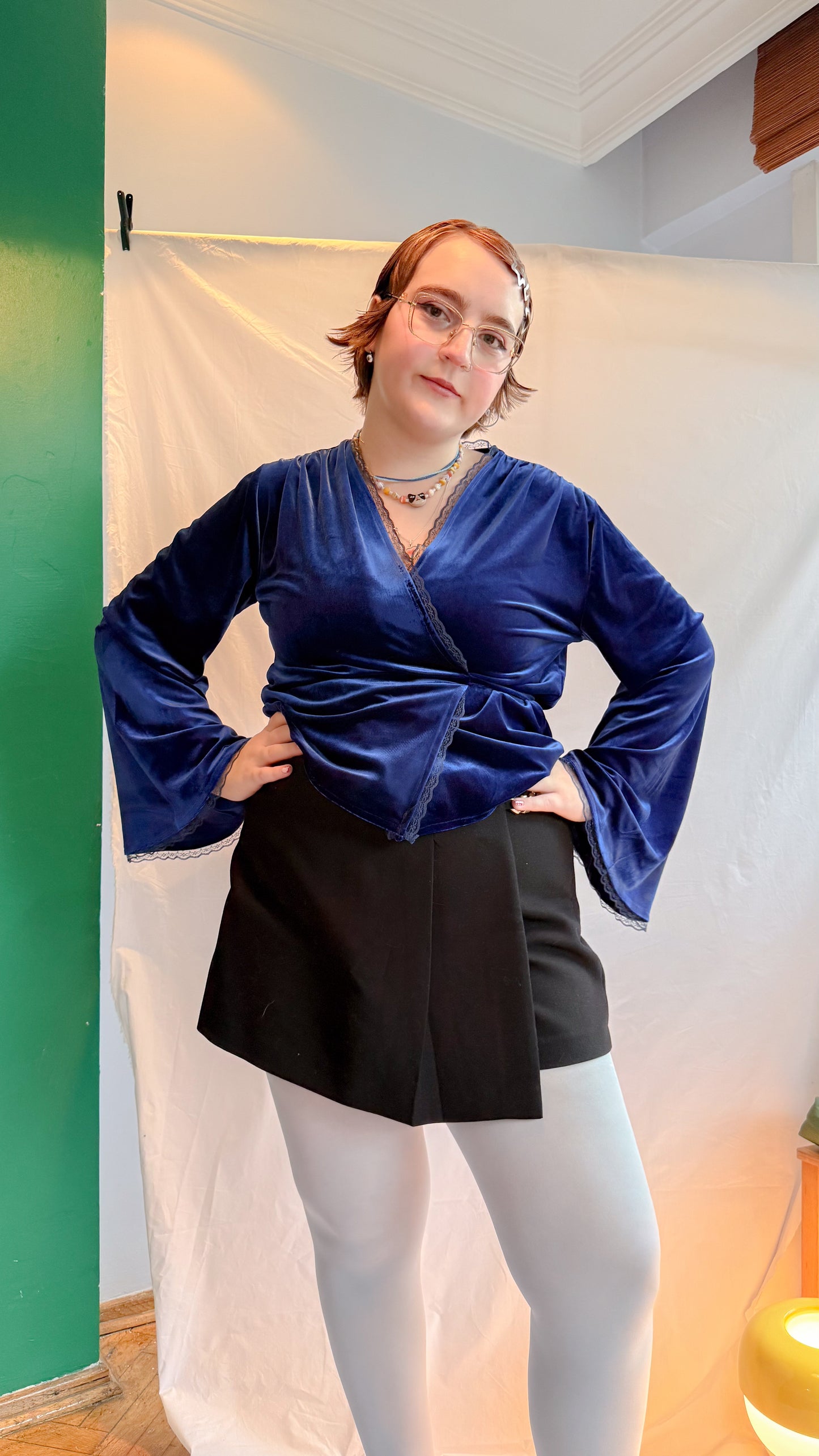 Maya Kadife Wrap Top Midnight Blue