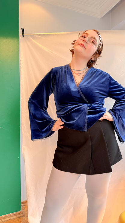 Maya Kadife Wrap Top Midnight Blue