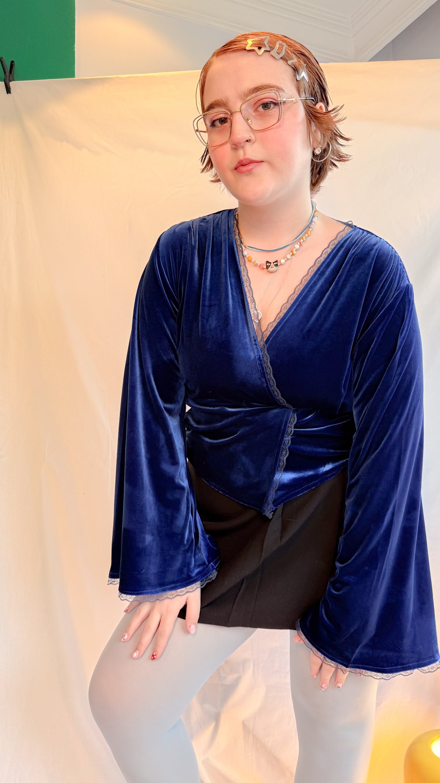 Maya Kadife Wrap Top Midnight Blue