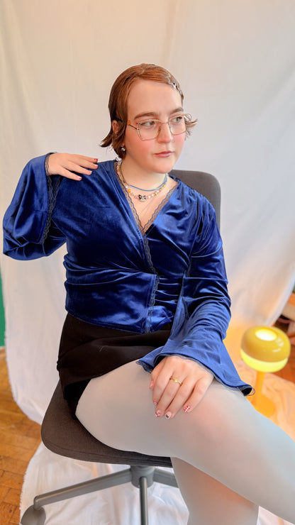 Maya Kadife Wrap Top Midnight Blue