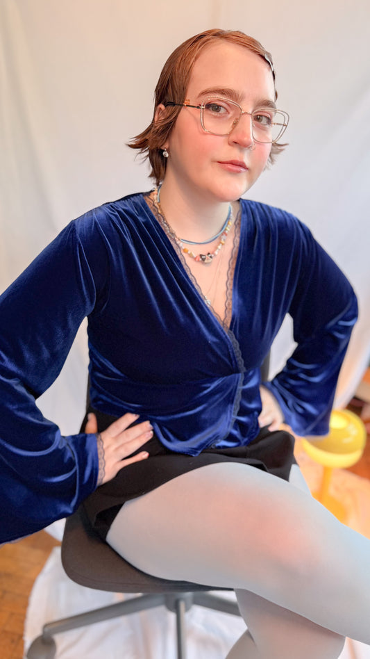 Claudia Kadife Wrap Top Midnight Blue