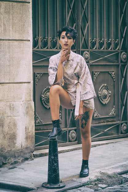 Sakura Kimono – Krem Çiçek Desenli