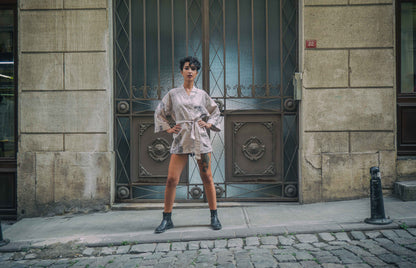 Sakura Kimono – Krem Çiçek Desenli