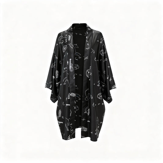 Aria  Siyah Pamuk Saten Kimono