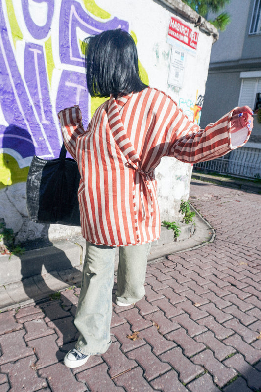 Mira — Çizgili Müslin Kimono Ceket